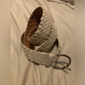 ✨⚡️Talbots Ladies OffWhite Leather Braided Woven Studded Boho Belt Silver Buckle